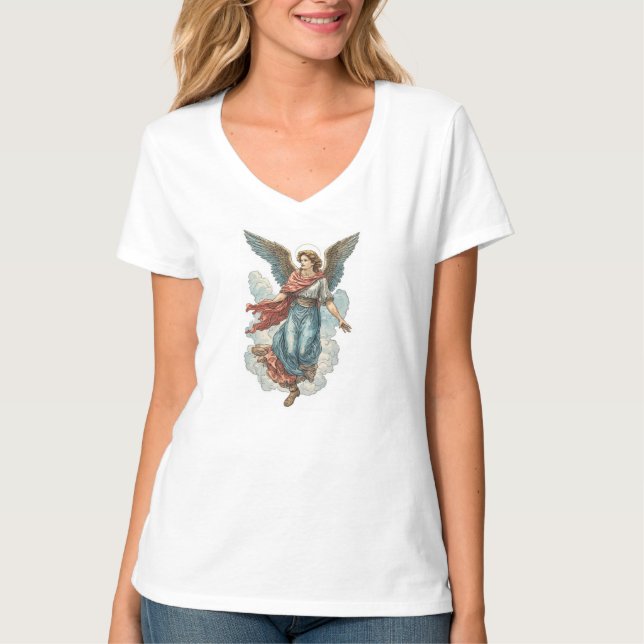 Camiseta Beautiful Angel Women's Christian V-Neck Tee Shirt (Frente)