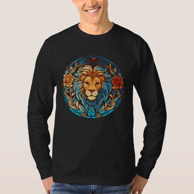 Camiseta Beautiful Artistic Stained Glass Style Lion (Frente)