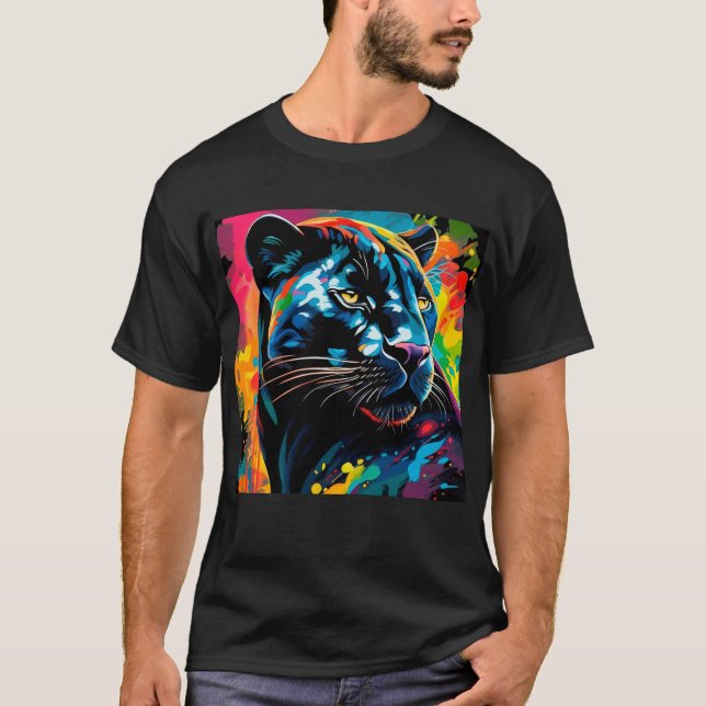 Camiseta Beautiful Black Panther portrait colorful painting (Frente)