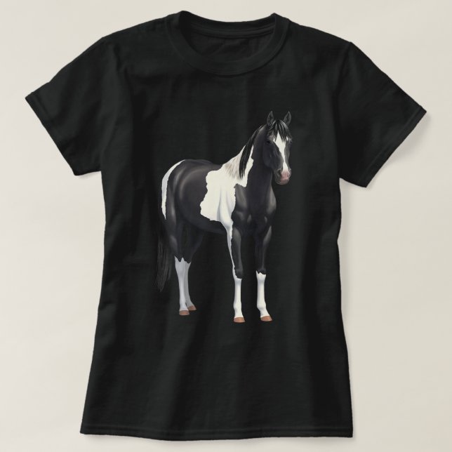 Camiseta Beautiful Black Pinto Paint Horse T-shirt (Frente do Design)