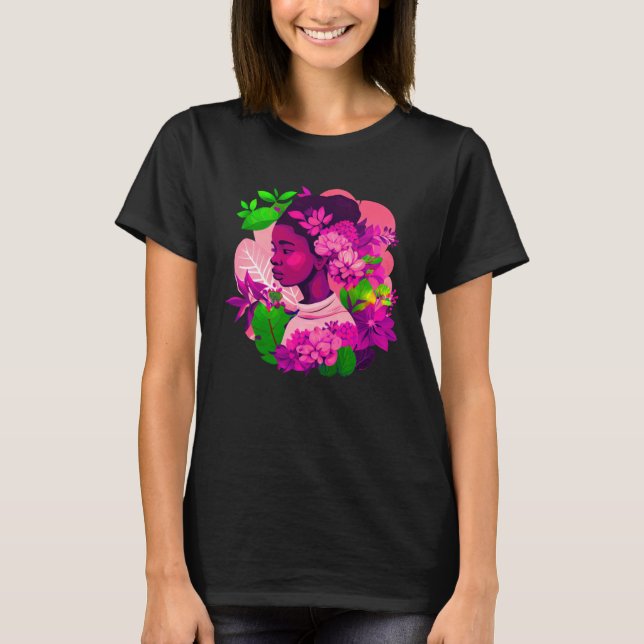 Camiseta Beautiful Black Woman Afro Melanin Queen Cute Flow (Frente)