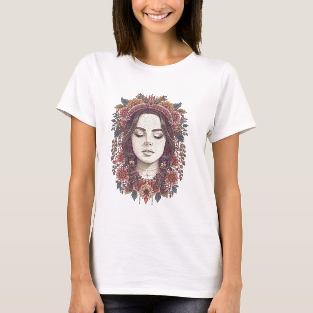 Camiseta Beautiful Boho Floral Girl T-Shirt  (Frente)