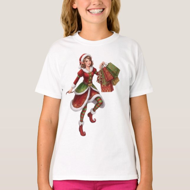 Camiseta Beautiful Christmas Elf on a Holiday Shopping Spre (Frente)