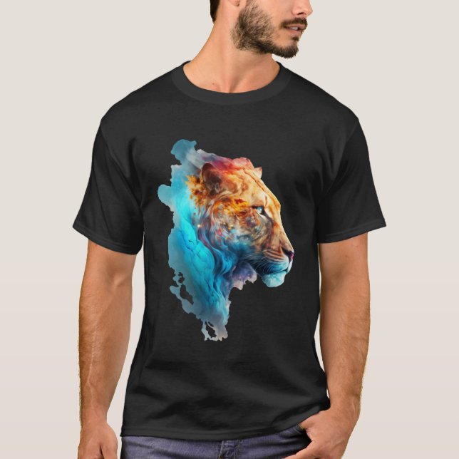 Camiseta Beautiful colourful lion in blue smoke (Frente)