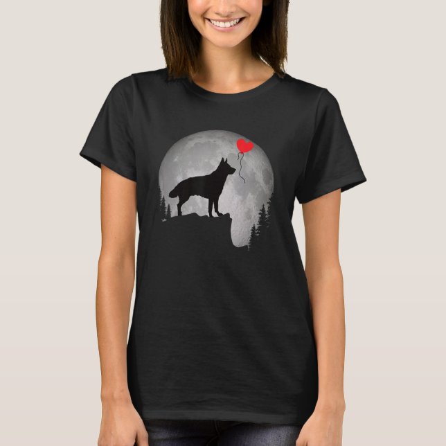 Camiseta Beautiful German Shepherd Dog Silhouette Moon Shep (Frente)