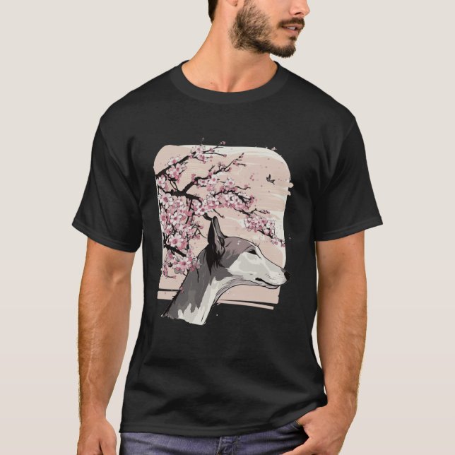 Camiseta Beautiful Greyhound Cherry Blossom Dog Breed Japan (Frente)