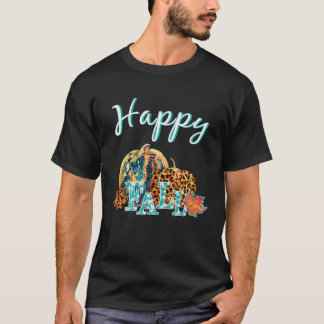 Camiseta Beautiful Happy Fall  Happy Fall Cheetah Pumpkin