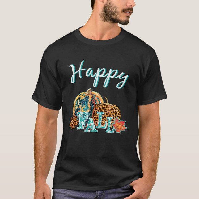 Camiseta Beautiful Happy Fall  Happy Fall Cheetah Pumpkin (Frente)
