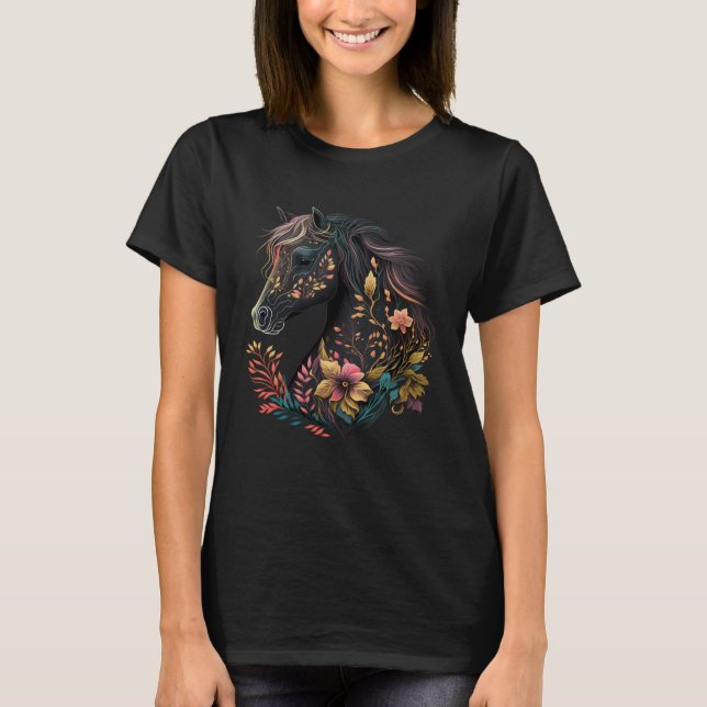 Camiseta Beautiful Horse with Flowers and Plants Equestrian (Frente)