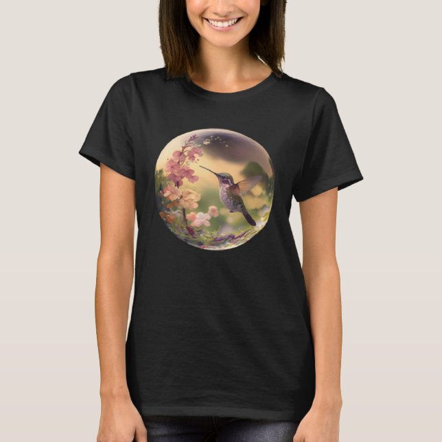 Camiseta Beautiful Hummingbird Floral Bubble Haven Nature (Frente)