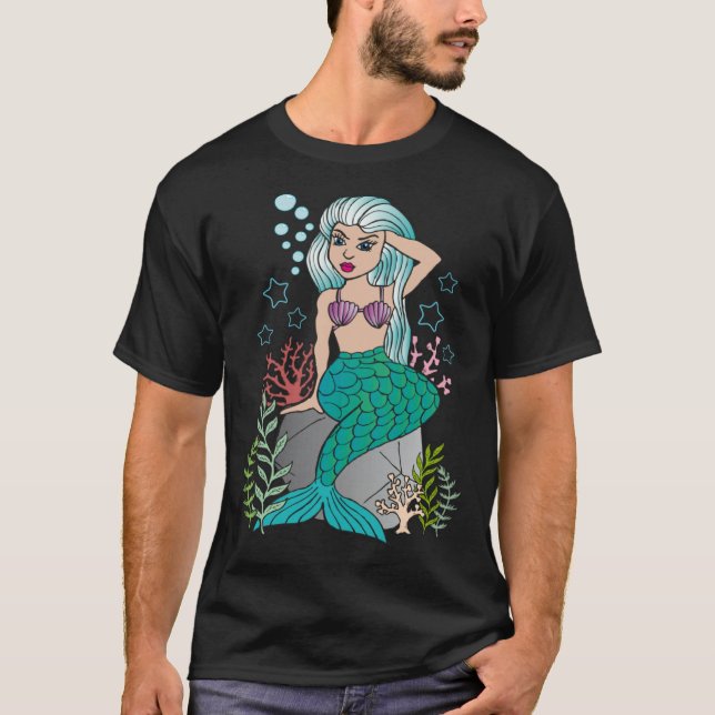 Camiseta Beautiful Mermaid  Women Girls Underwater Sea Swim (Frente)