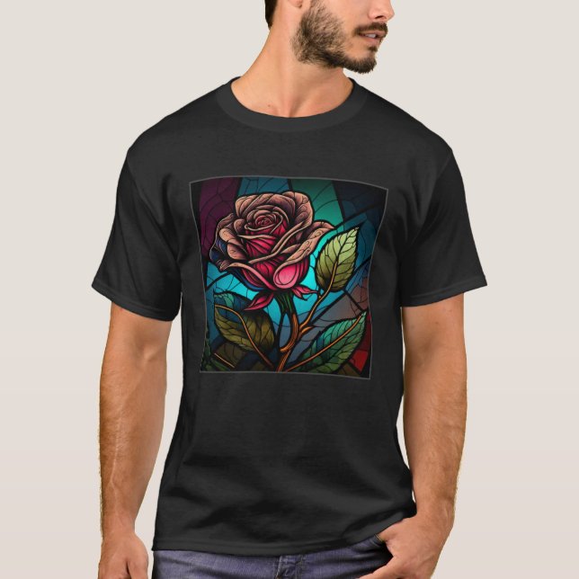 Camiseta Beautiful Roses Illustration Stained Glass Realist (Frente)
