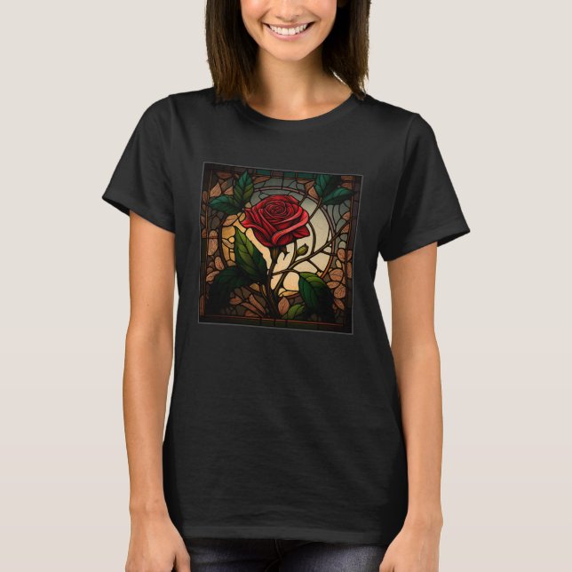 Camiseta Beautiful Roses Illustration Stained Glass Realist (Frente)
