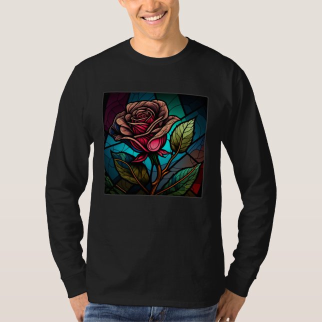 Camiseta Beautiful Roses Illustration Stained Glass Realist (Frente)