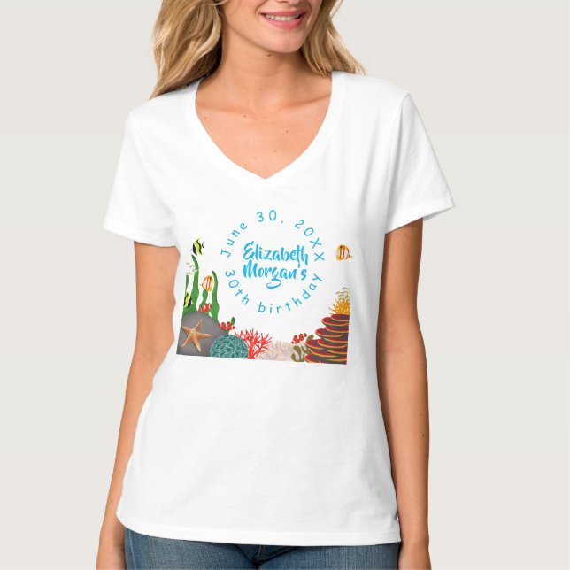 Camiseta Beautiful Under the Sea Plant Fish Coral Birthday  (Frente)