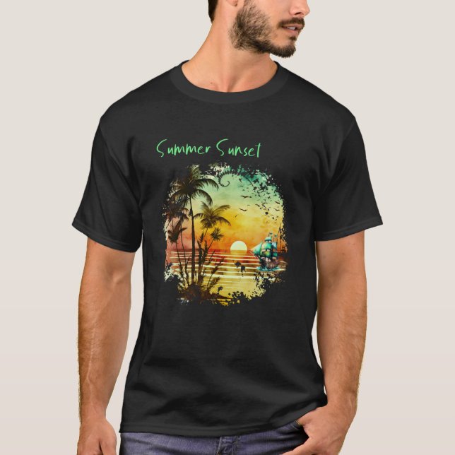 Camiseta Beautiful Vintage Island Sunset  1 (Frente)