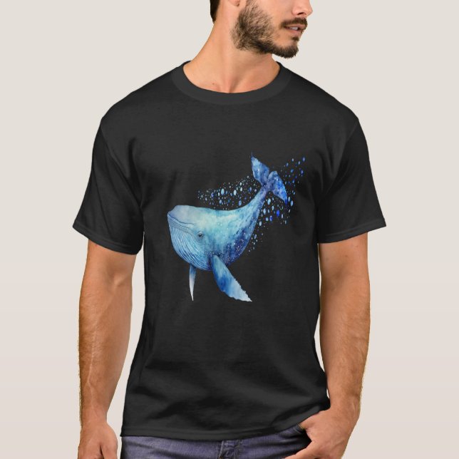 Camiseta Beautiful Watercolor Blue Whale Portrait (Frente)