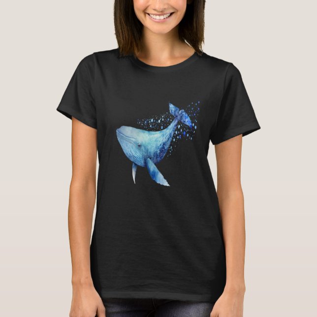 Camiseta Beautiful Watercolor Blue Whale Portrait (Frente)