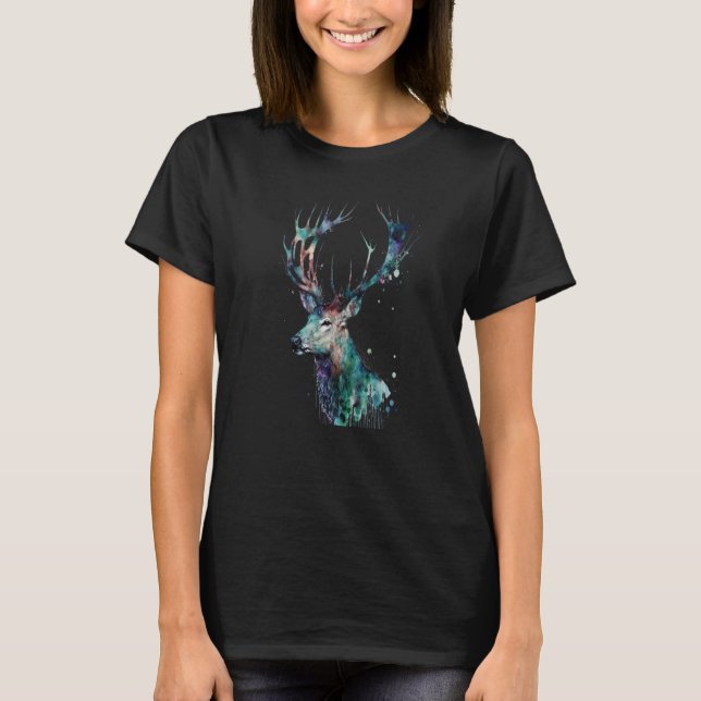 Camiseta Beautiful Watercolor Deer Portrait (Frente)