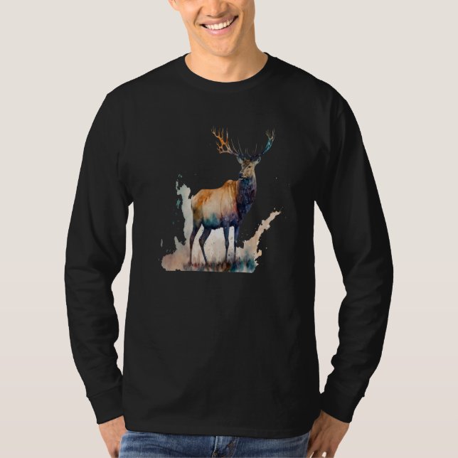 Camiseta Beautiful Watercolor Elk Portrait (Frente)