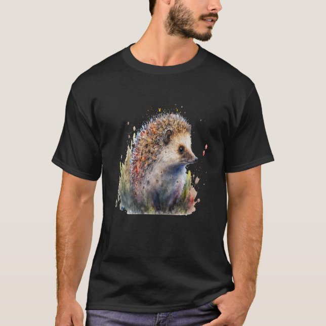 Camiseta Beautiful Watercolor Hedgehog Portrait (Frente)