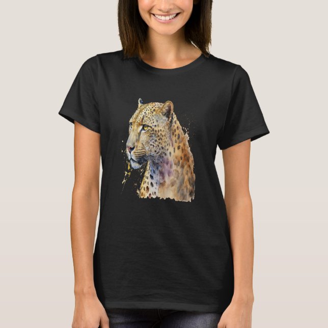 Camiseta Beautiful Watercolor Leopard Portrait (Frente)