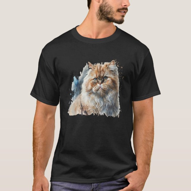 Camiseta Beautiful Watercolor Persia cat Portrait (Frente)