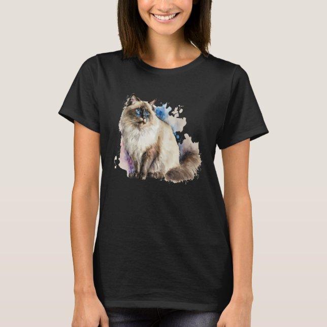 Camiseta Beautiful Watercolor Ragdoll cat Portrait (Frente)