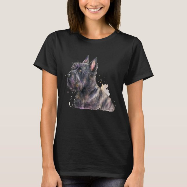 Camiseta Beautiful Watercolor Scottish Terrier Portrait (Frente)