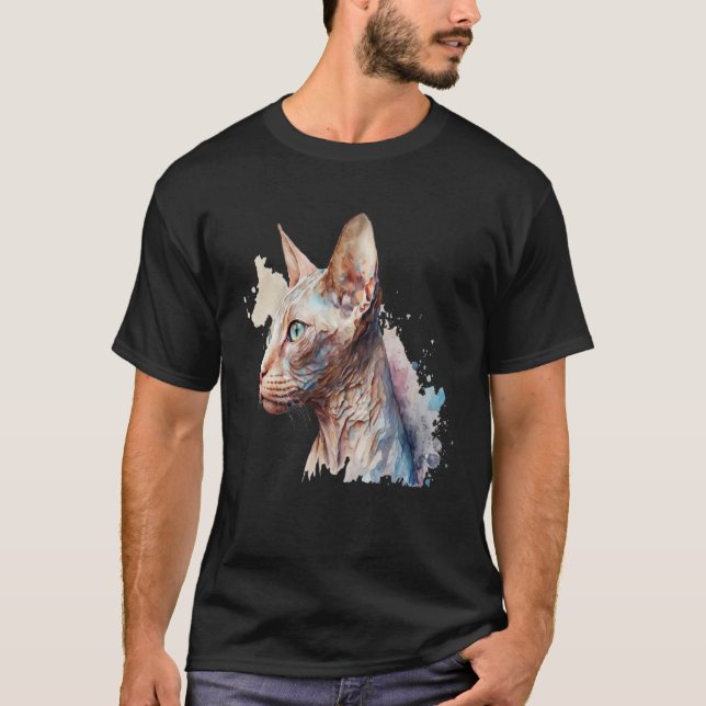 Camiseta Beautiful Watercolor Sphynx cat Portrait (Frente)