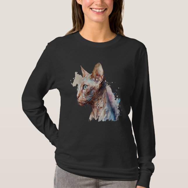 Camiseta Beautiful Watercolor Sphynx cat Portrait (Frente)