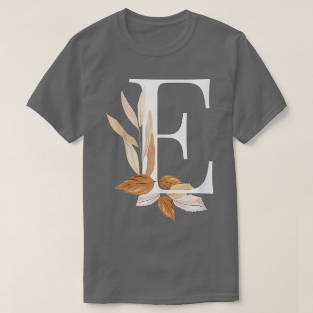 Camiseta Beautiful White Letter E Fall Autumn Initial Leave (Frente do Design)