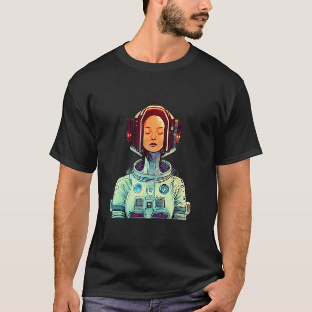 Camiseta Beautiful Woman In A Cyberpunk Space Suit Dreamy 1 (Frente)