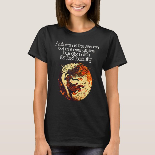 Camiseta Beauty Autumn Lady in windy Leaves Season (Frente)