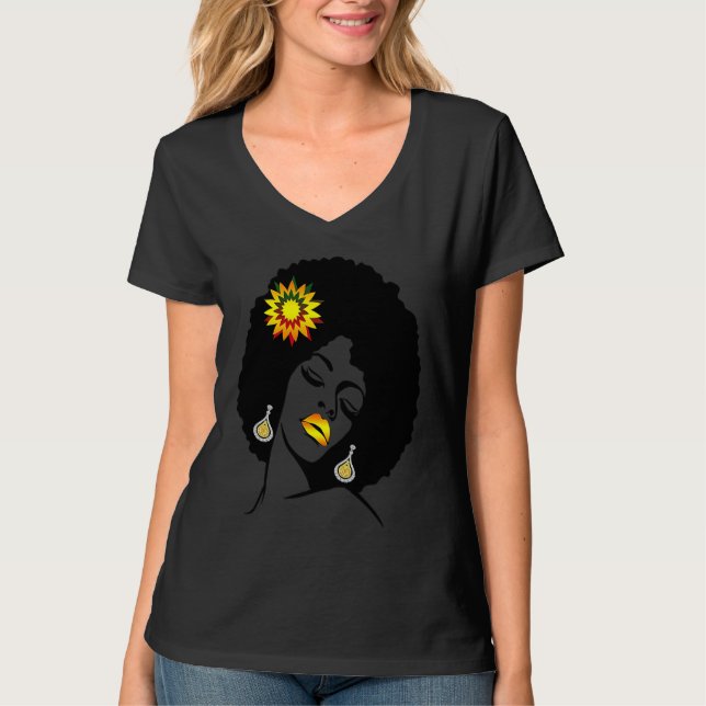Camiseta Beauty Lips Flower Black Girl Magic Afro Diva  Mel (Frente)