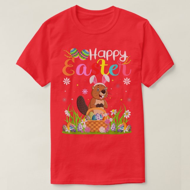 Camiseta Beaver Bunny Egg Hunting Funny Beaver Happy Easter (Frente do Design)