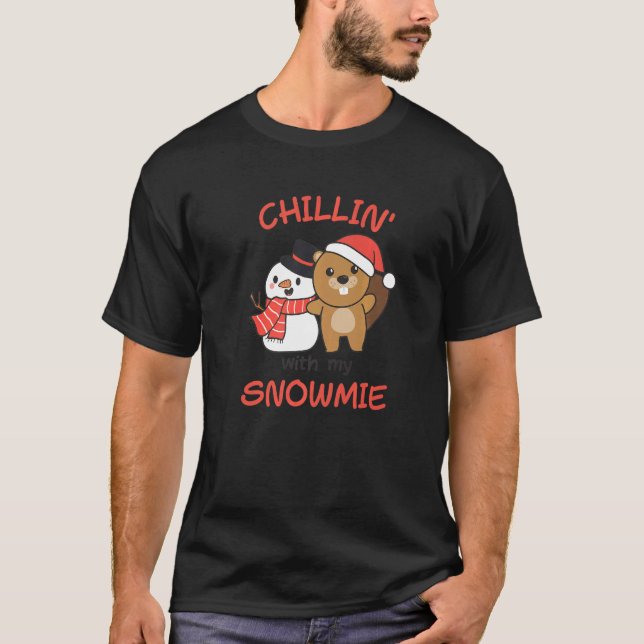 Camiseta Beaver Chillin Com Meu Snowmie Snowman Pun (Frente)