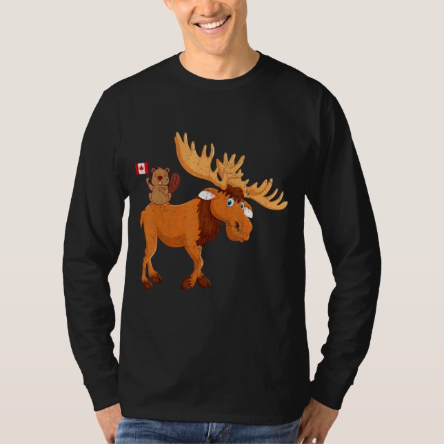Camiseta Beaver com Moose Maple Leaf Canada Flag (Frente)