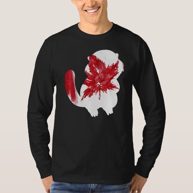Camiseta Beaver em Mapeou Leaf Canadian Flag Happy Canada D (Frente)