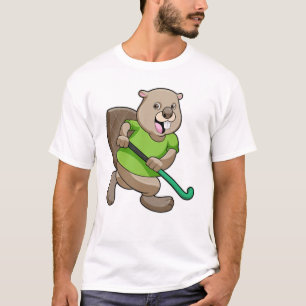 Camiseta Beaver no Hockey com Taco de Hóquei