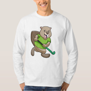 Camiseta Beaver no Hockey com Taco de Hóquei
