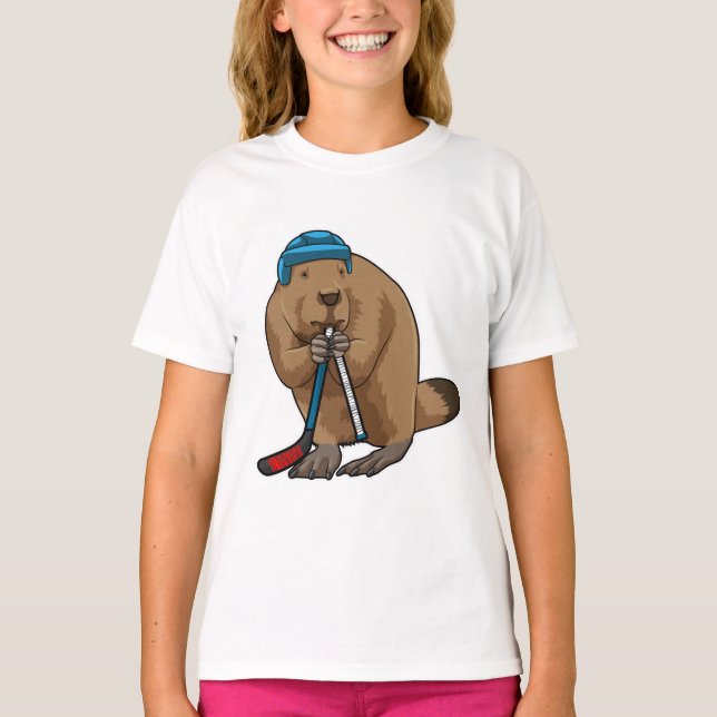 Camiseta Beaver no hóquei no gelo com bastão de hóquei no g (Frente)