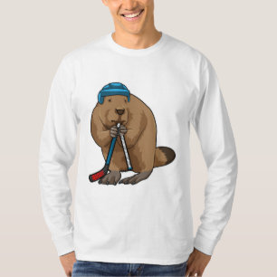 Camiseta Beaver no hóquei no gelo com bastão de hóquei no g