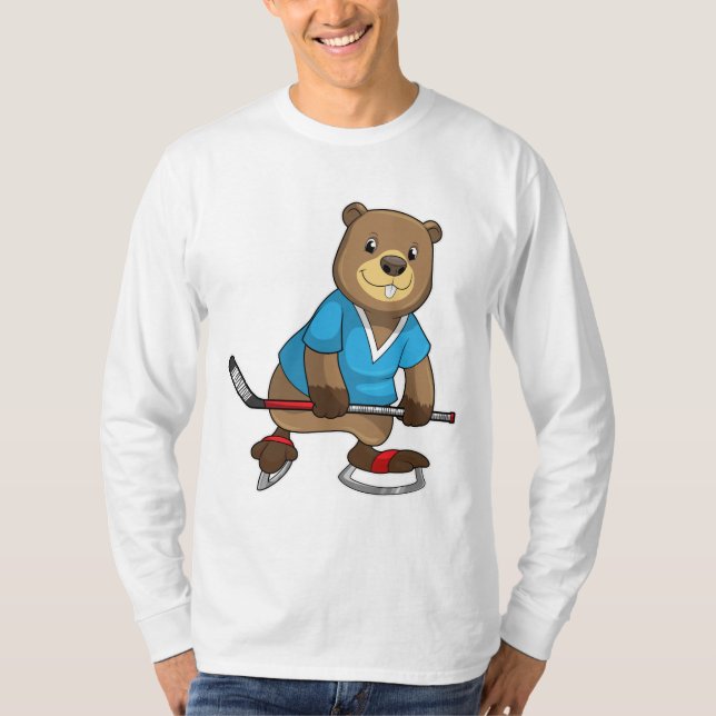 Camiseta Beaver no hóquei no gelo com bastão de hóquei no g (Frente)
