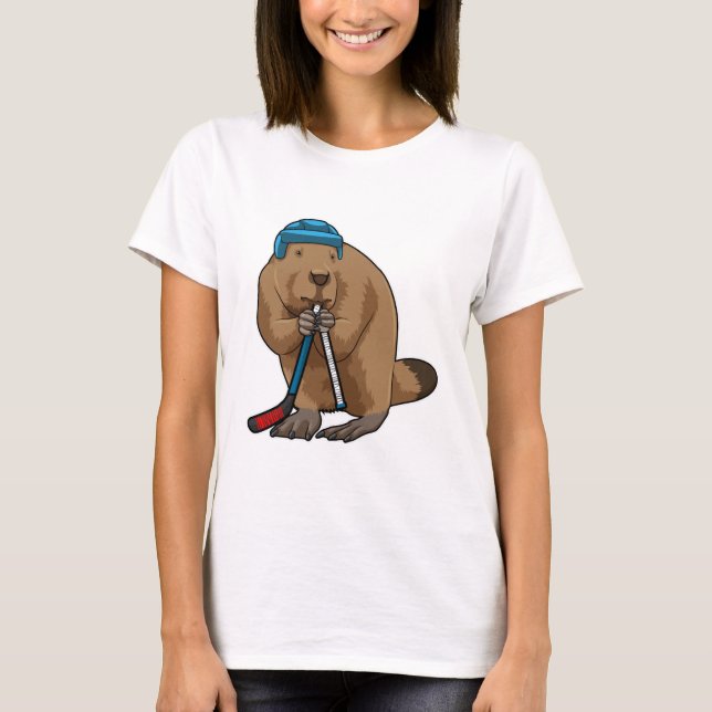 Camiseta Beaver no hóquei no gelo com bastão de hóquei no g (Frente)