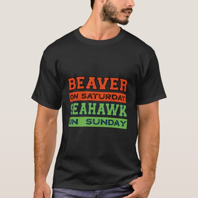 Camiseta Beaver No Sábado Seahawk No Domingo, Presente Em S (Frente)
