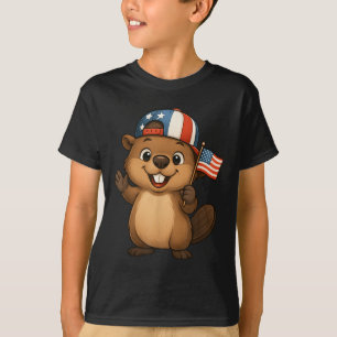 Camiseta Beaver USA Flag 4 de julho Dia da Independência Bo