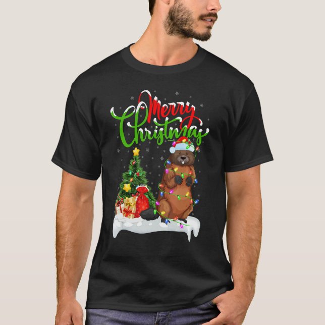 Camiseta Beaver   Xmas Decorations Santa Beaver Christmas (Frente)