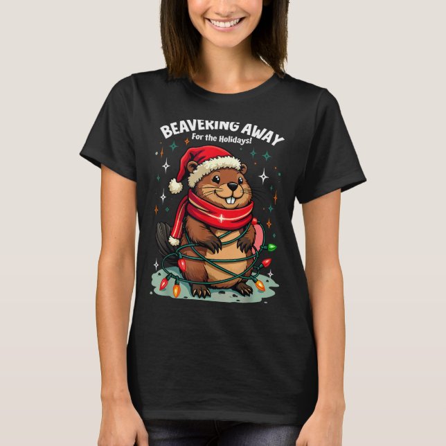 Camiseta Beavering Away For The Holidays Christmas Santa Be (Frente)