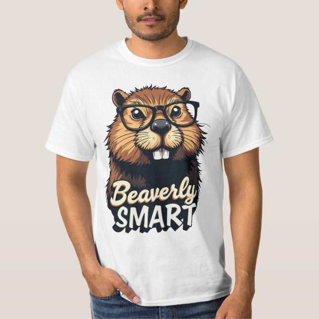 Camiseta Beaverly Smart - Castor Engraçado com Gráfico de Ó (Frente)